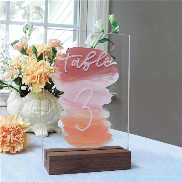 10 Pack Rustic Acrylic Sign Holders | Walnut Wood Table Numbers Display Stands - Picture 2 of 6